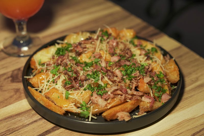 Loaded potato wedges side